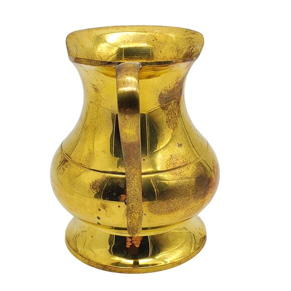 Brass Pitcher Small Creamer Vase Handle Rustic Farmhouse Vintage Home Decor - Picture 7 of 10